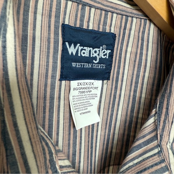 VINTAGE! Wrangler Men's 2XL Western Pearl Snap Brown Striped Shirt Multicolor - Picture 6 of 9